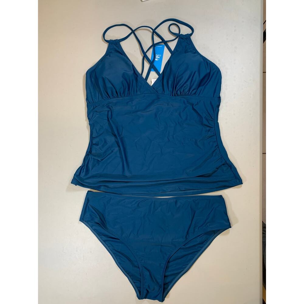 NWT Cupshe Teal Crisscross Back Tankini Size XL